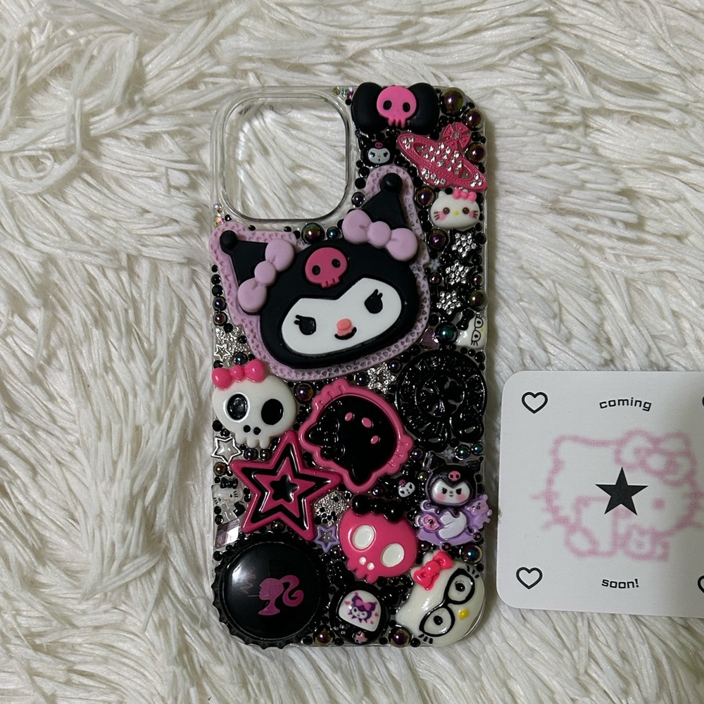 Handmade iPhone 15 Junk Case Kuromi Hello Kitty Sanrio Kawaii Goth Y2K
